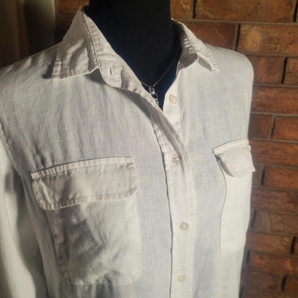 CAMIXA by Celina Di Pisa Women's White Linen Button-Down Shirt - Sz S Classic - Picture 2 of 9